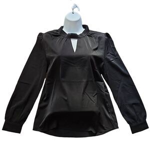 Allegra K Long Sleeve Satin Blouse Black Small